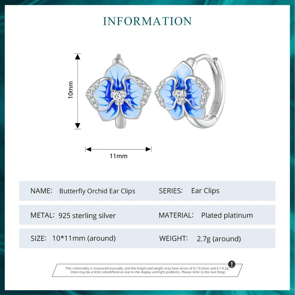 [STREET]Blue Enamel Butterfly Orchid Ear Clips Phalaenopsis Flower