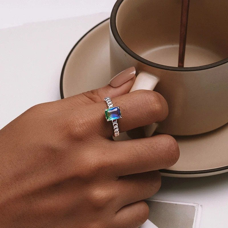 [STREET]Blue and Green Tourmaline Adjustable Ring