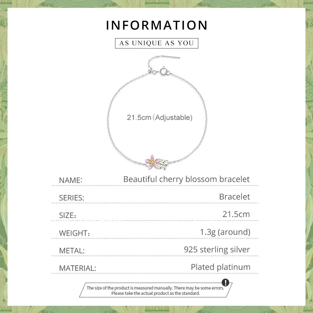 [STREET]Beautiful Cherry Blossom Bracelet Adjustable Silver Snake Chain Link