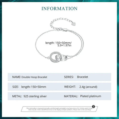[STREET]Silver Double Circle Bracelet Eternity Adjustable Chain Link Platinum Plated