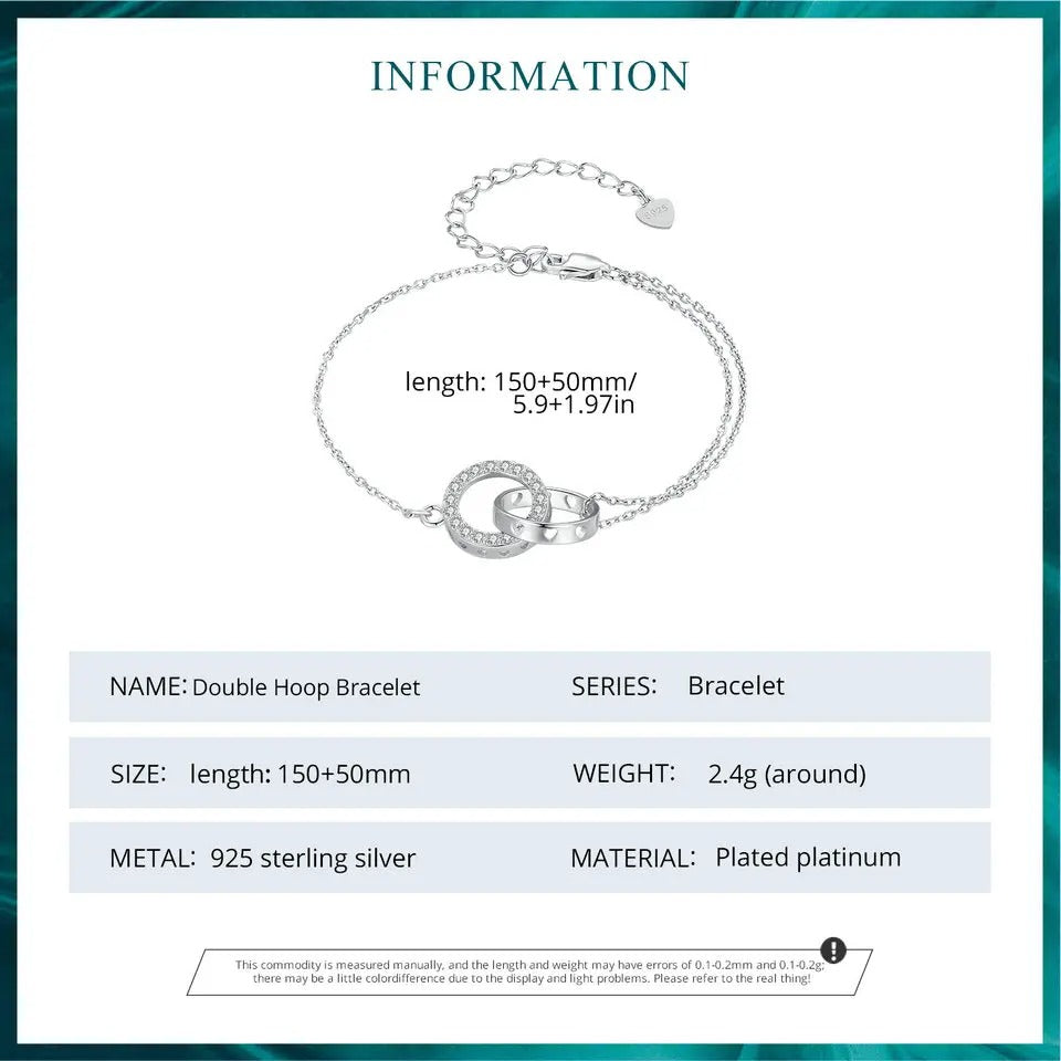 [STREET]Silver Double Circle Bracelet Eternity Adjustable Chain Link Platinum Plated