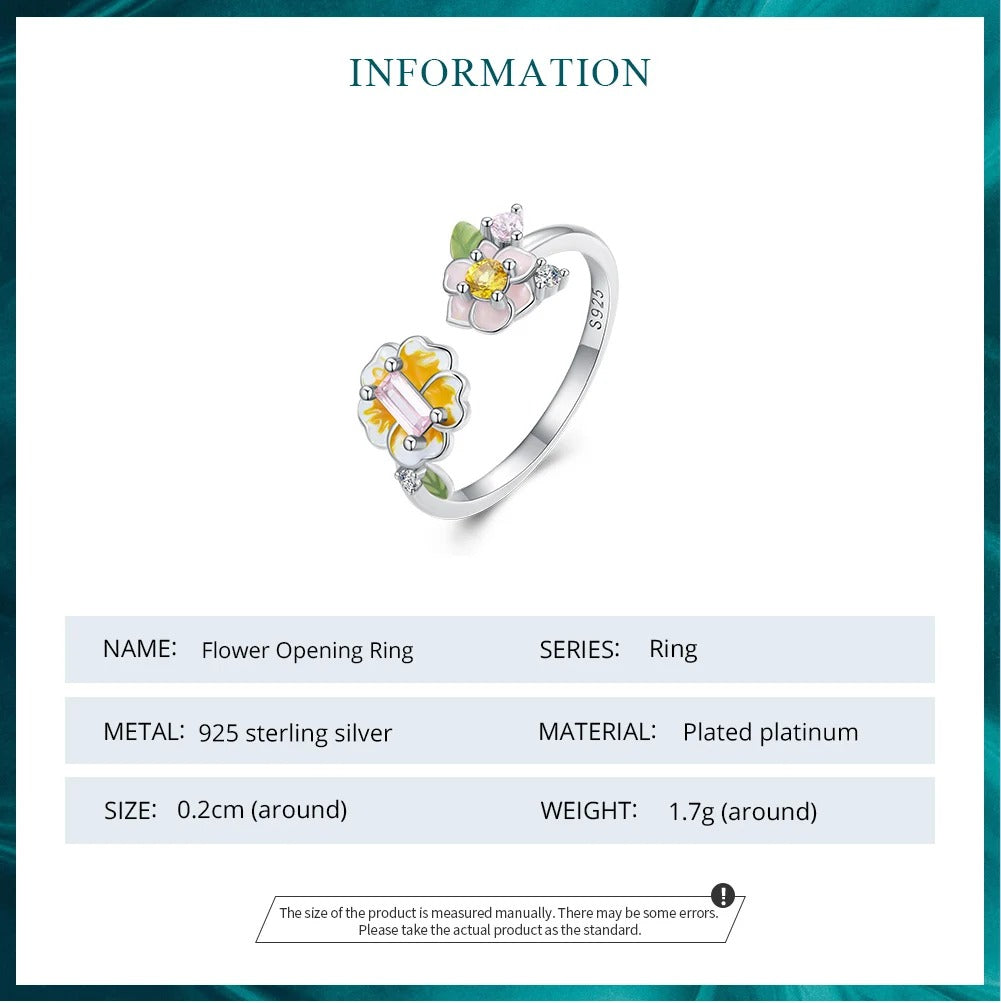 [STREET]Colorful Enamel Flower Adjustable Ring Yellow Zircon Open Ring