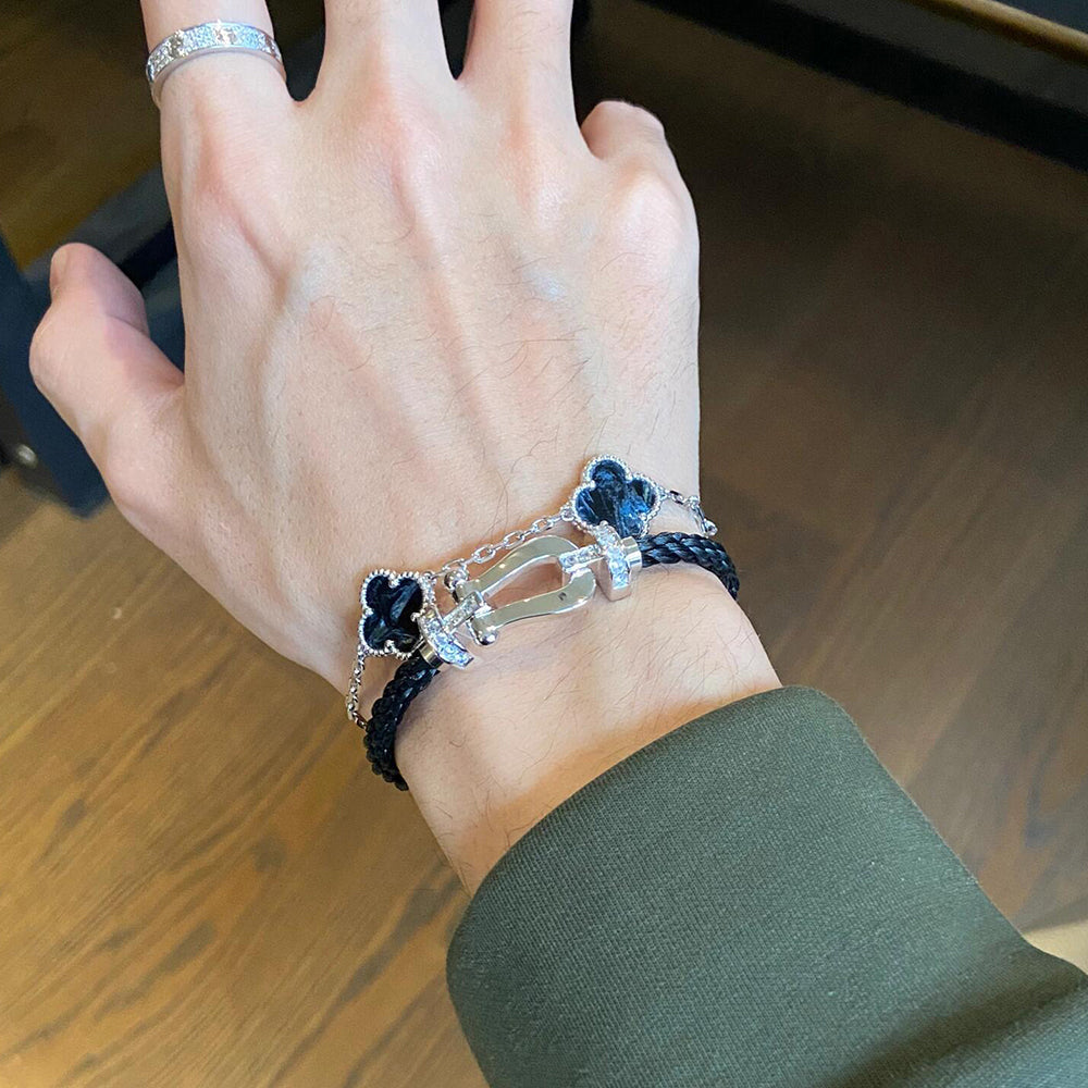 ˇGilded EraˇCLOVER 5 MOTIF PIETERSITE SILVER BRACELET
