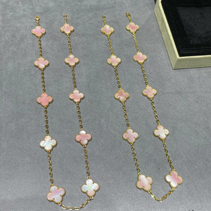 ˇGilded EraˇCLOVER 10 MOTIFS PINK MOP NECKLACE