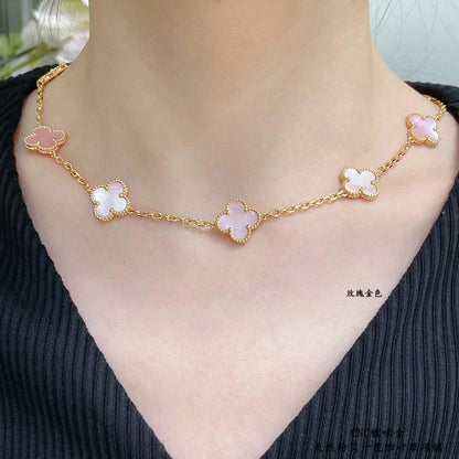 ˇGilded EraˇCLOVER 10 MOTIFS PINK MOP NECKLACE