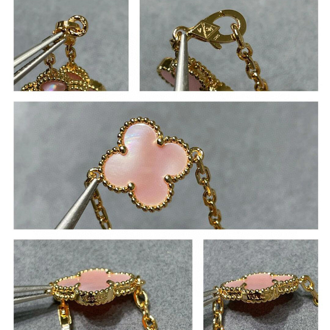 ˇGilded EraˇCLOVER 10 MOTIFS PINK MOP NECKLACE