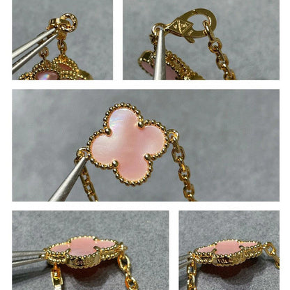 ˇGilded EraˇCLOVER 10 MOTIFS PINK MOP NECKLACE