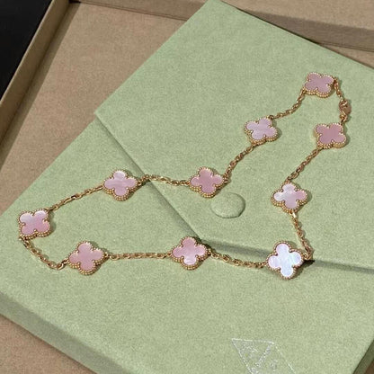 ˇGilded EraˇCLOVER 10 MOTIFS PINK MOP NECKLACE