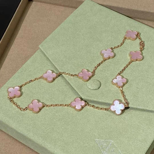 ˇGilded EraˇCLOVER 10 MOTIFS PINK MOP NECKLACE