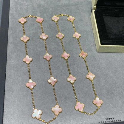 ˇGilded EraˇCLOVER 10 MOTIFS PINK MOP NECKLACE