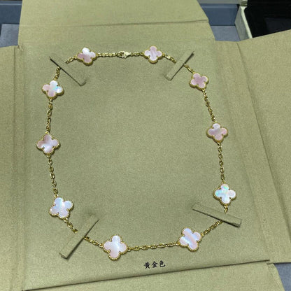 ˇGilded EraˇCLOVER 10 MOTIFS PINK MOP NECKLACE