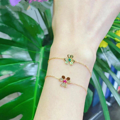 ˇGilded EraˇFRIVOLE GOLD FLOWER PINK MALACHITE BRACELET