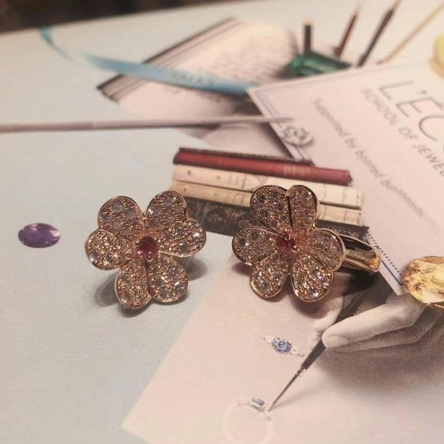 ˇGilded EraˇFRIVOLE PINK GOLD FLOWER DIAMOND EARRINGS