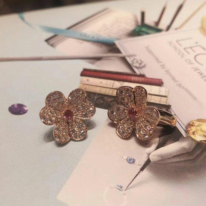 ˇGilded EraˇFRIVOLE PINK GOLD FLOWER DIAMOND EARRINGS