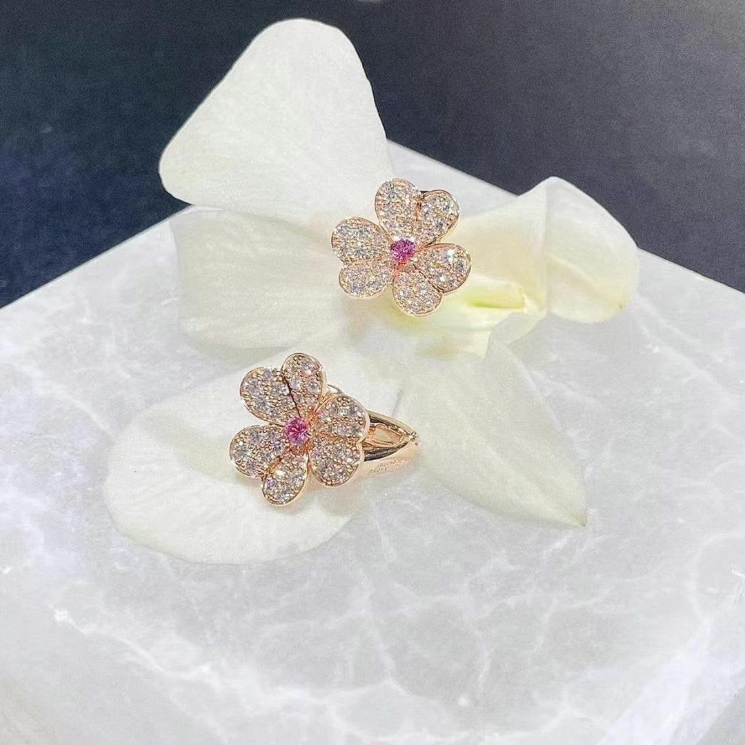 ˇGilded EraˇFRIVOLE PINK GOLD FLOWER DIAMOND EARRINGS