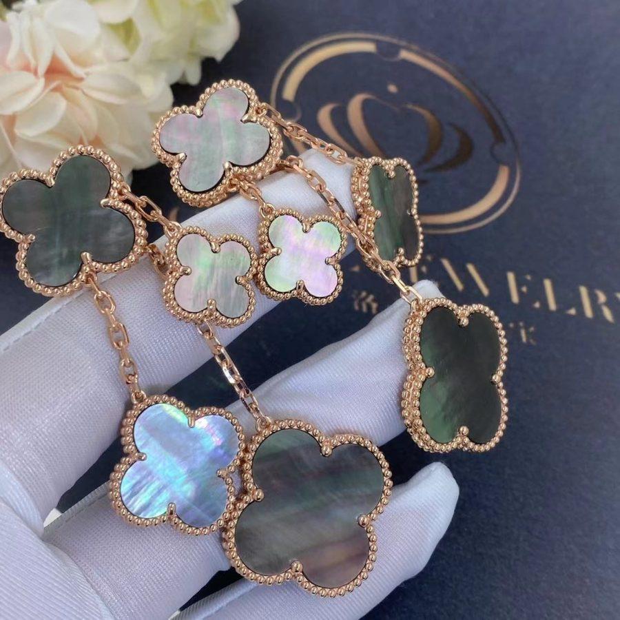 ˇGilded EraˇCLOVER EARRINGS DARK MOP 4 MOTIFS ROSE GOLD