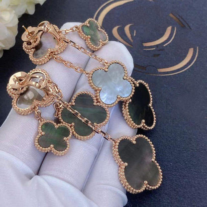 ˇGilded EraˇCLOVER EARRINGS DARK MOP 4 MOTIFS ROSE GOLD