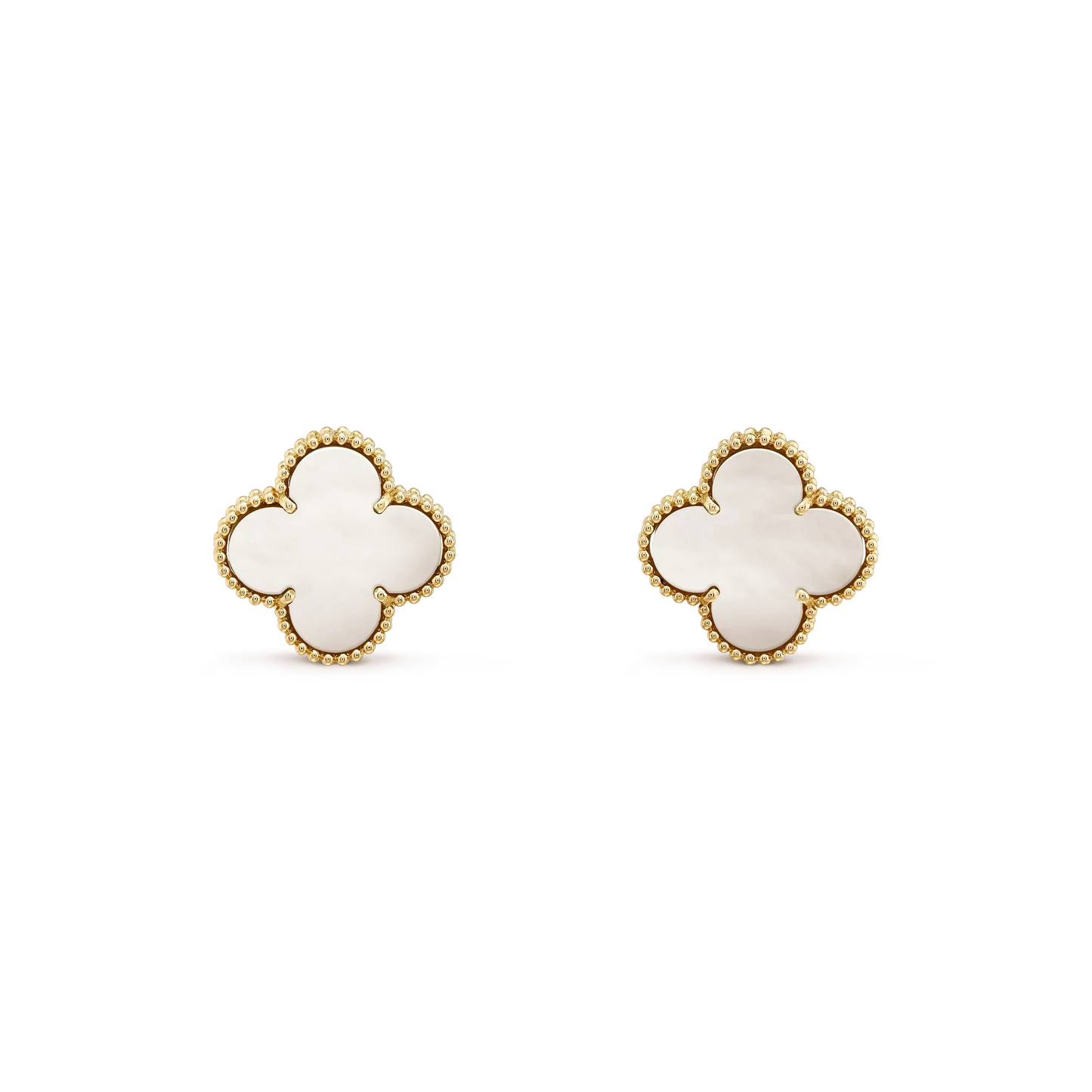 ˇGilded EraˇCLOVER MEDIUM 1 MOTIFS  WHITE MOP STUD EARRINGS