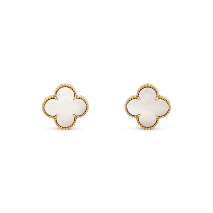 ˇGilded EraˇCLOVER MEDIUM 1 MOTIFS  WHITE MOP STUD EARRINGS