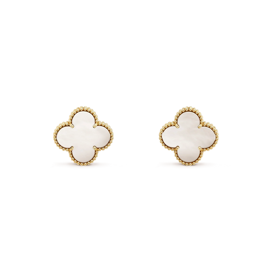 ˇGilded EraˇCLOVER MEDIUM 1 MOTIFS  WHITE MOP STUD EARRINGS