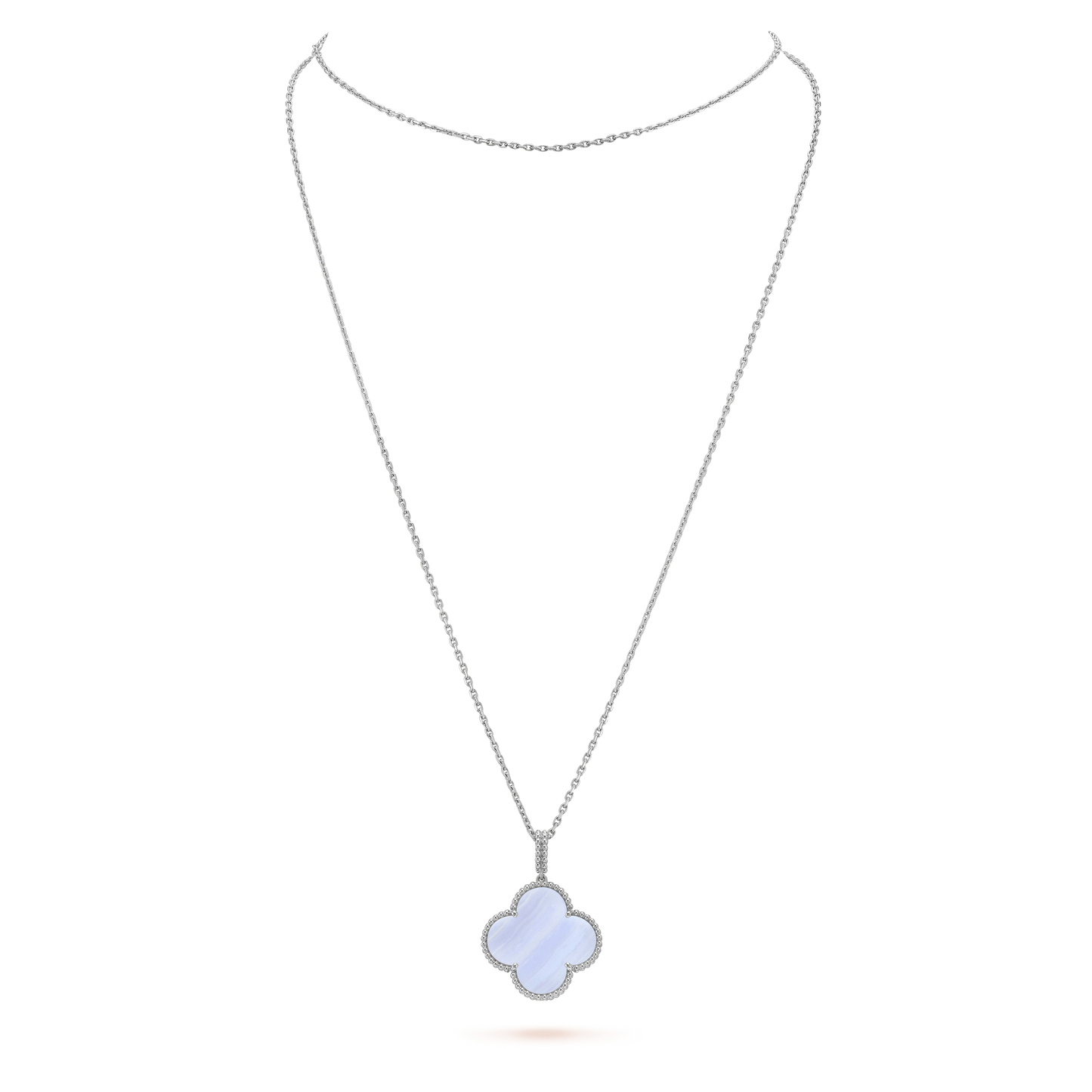 ˇGilded EraˇCLOVER SILVER CHALCEDONY BIG CLOVER NECKLACE