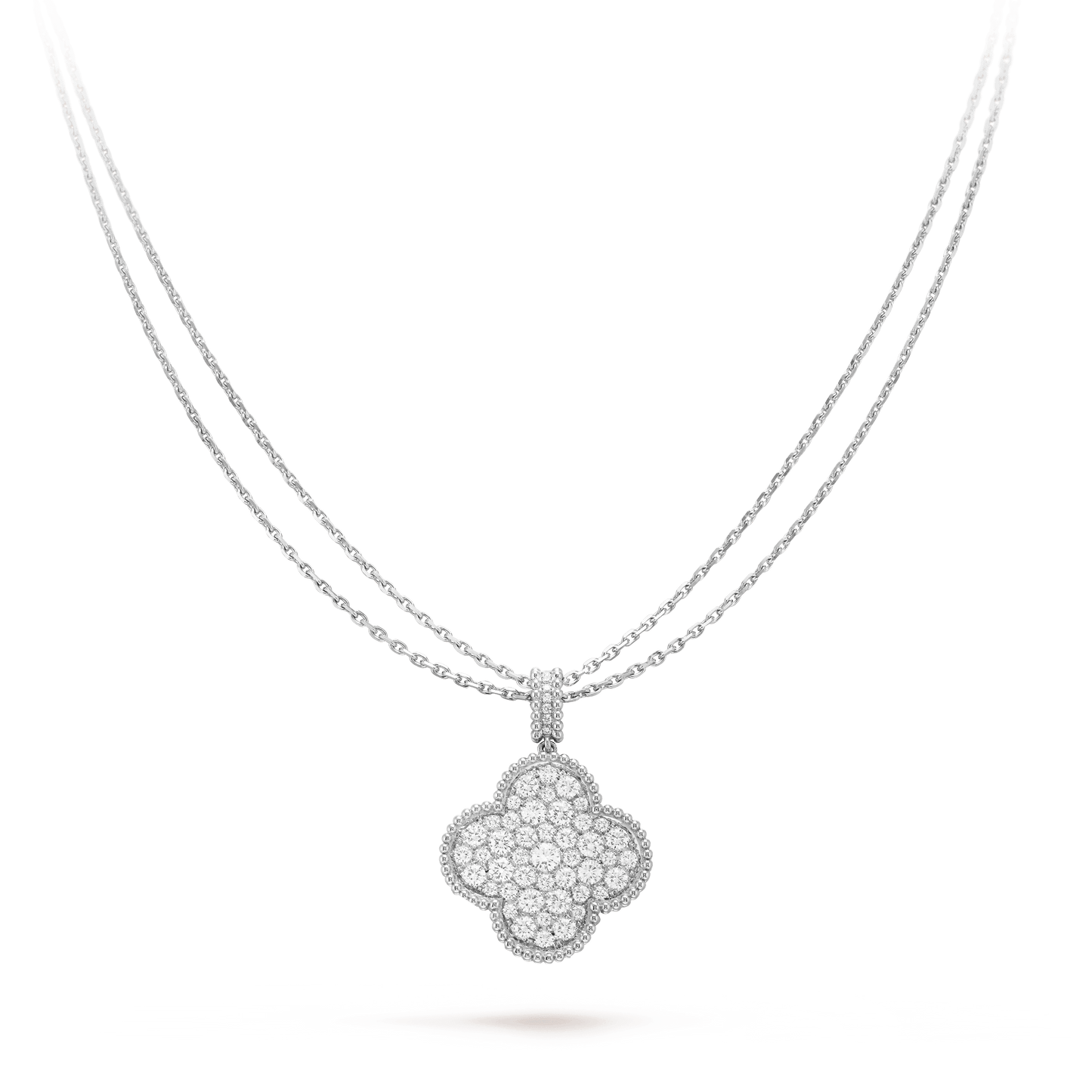 ˇGilded EraˇCLOVER 25MM SILVER FULL DIAMOND BIG CLOVER NECKLACE