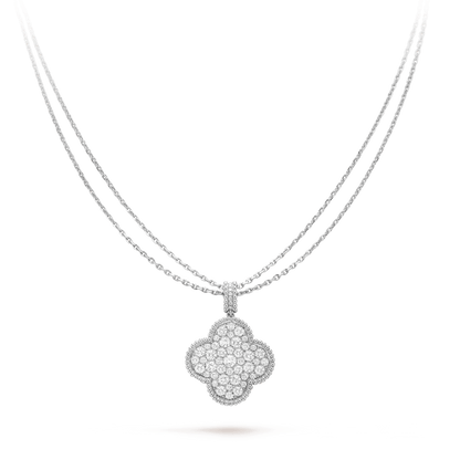 ˇGilded EraˇCLOVER 25MM SILVER FULL DIAMOND BIG CLOVER NECKLACE