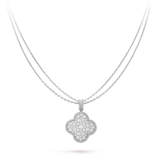ˇGilded EraˇCLOVER 25MM SILVER FULL DIAMOND BIG CLOVER NECKLACE