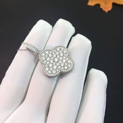 ˇGilded EraˇCLOVER 25MM SILVER FULL DIAMOND BIG CLOVER NECKLACE