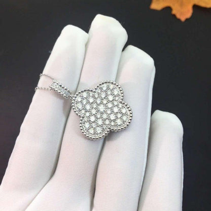 ˇGilded EraˇCLOVER 25MM SILVER FULL DIAMOND BIG CLOVER NECKLACE