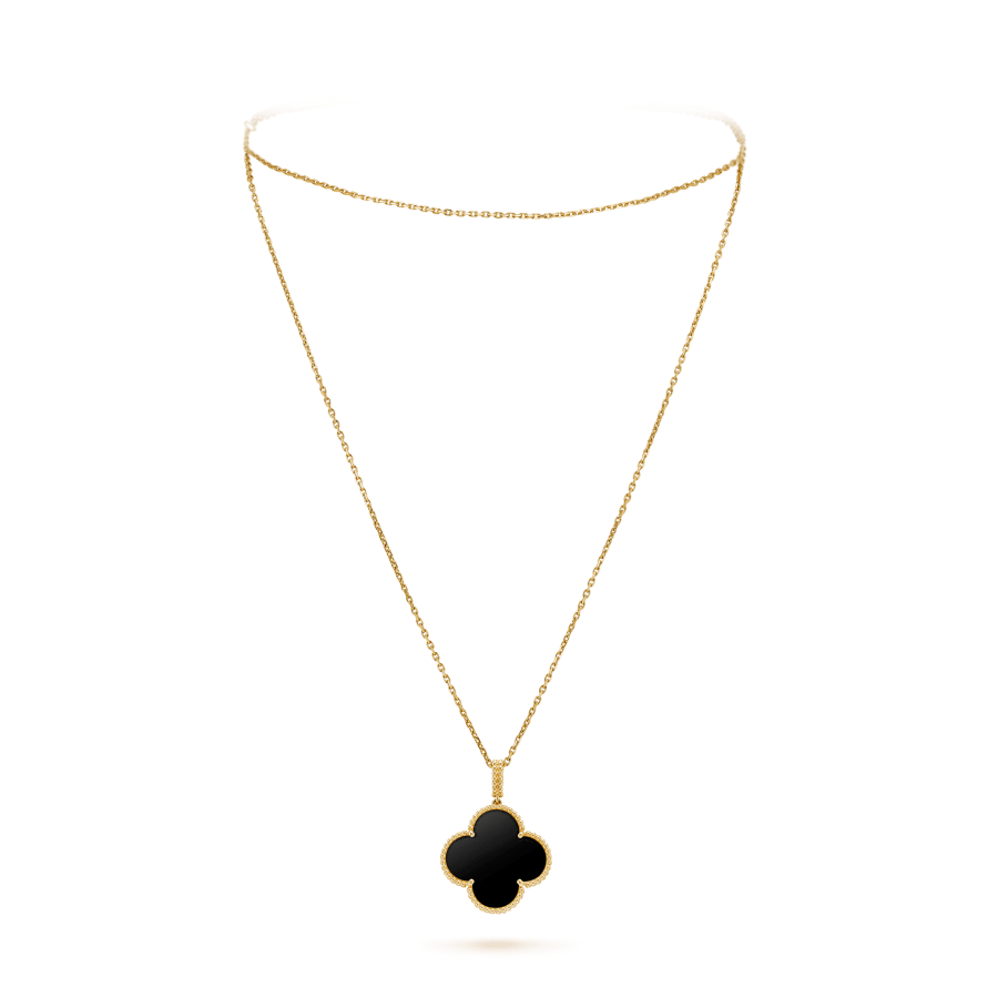 ˇGilded EraˇCLOVER 25MM GOLD ONYX BIG CLOVER NECKLACE