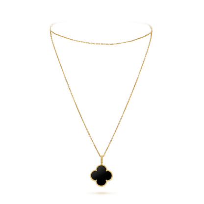 ˇGilded EraˇCLOVER 25MM GOLD ONYX BIG CLOVER NECKLACE