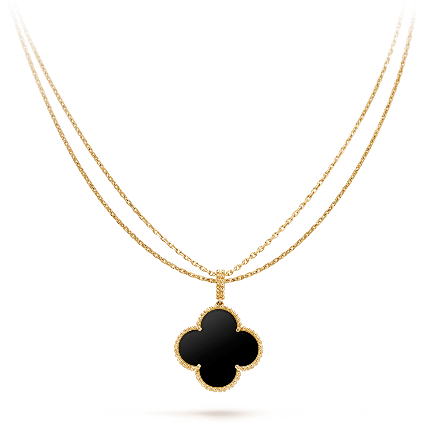 ˇGilded EraˇCLOVER 25MM GOLD ONYX BIG CLOVER NECKLACE