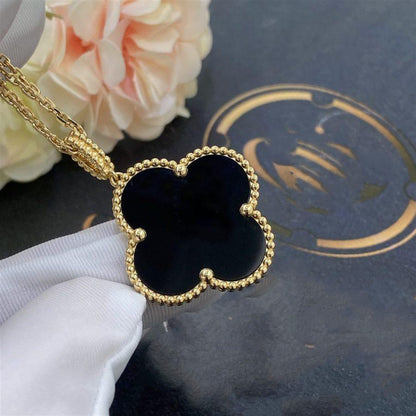 ˇGilded EraˇCLOVER 25MM GOLD ONYX BIG CLOVER NECKLACE