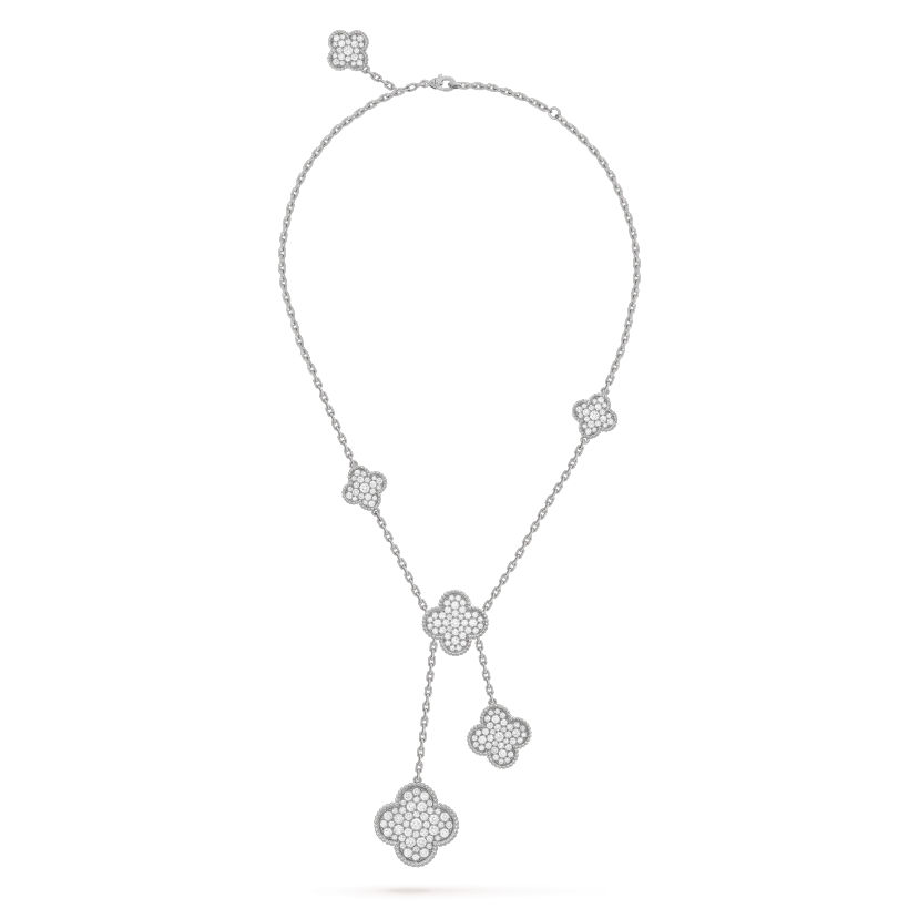 ˇGilded EraˇCLOVER 5 MOTIFS SILVER DIAMONDS NECKLACE