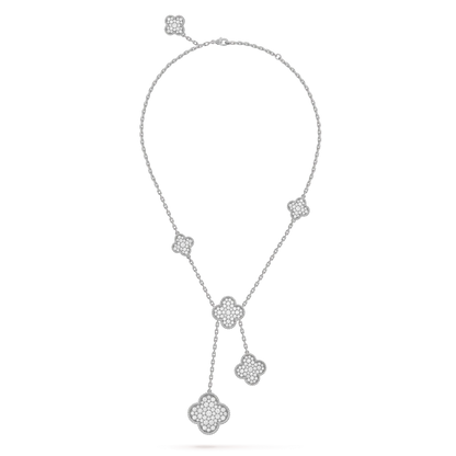 ˇGilded EraˇCLOVER 5 MOTIFS SILVER DIAMONDS NECKLACE