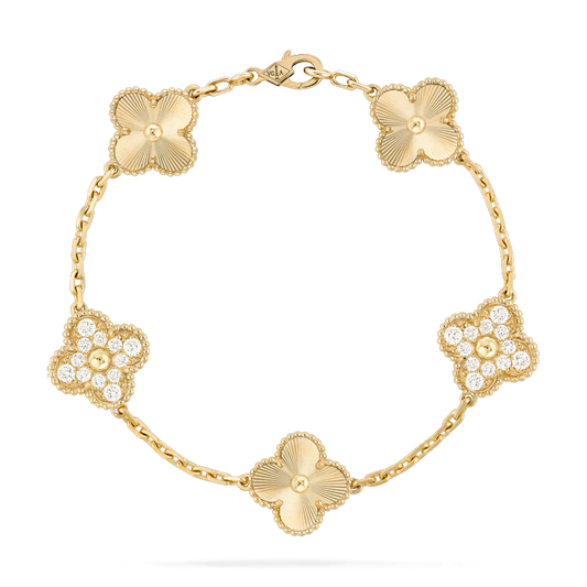 ˇGilded EraˇCLOVER BRACELET 5 MOTIFS GOLD DIAMOND