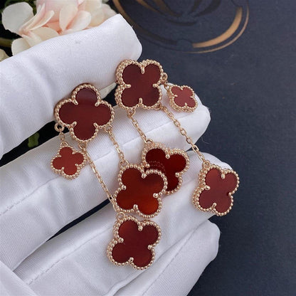 ˇGilded EraˇCLOVER EARRINGS CARNELIAN 4 MOTIFS PINK GOLD