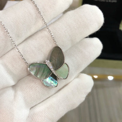 ˇGilded EraˇLARGE BUTTERFLY SILVER PENDANT DIAMOND NECKLACE
