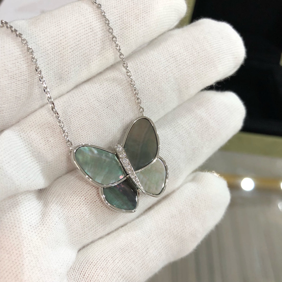 ˇGilded EraˇLARGE BUTTERFLY SILVER PENDANT DIAMOND NECKLACE
