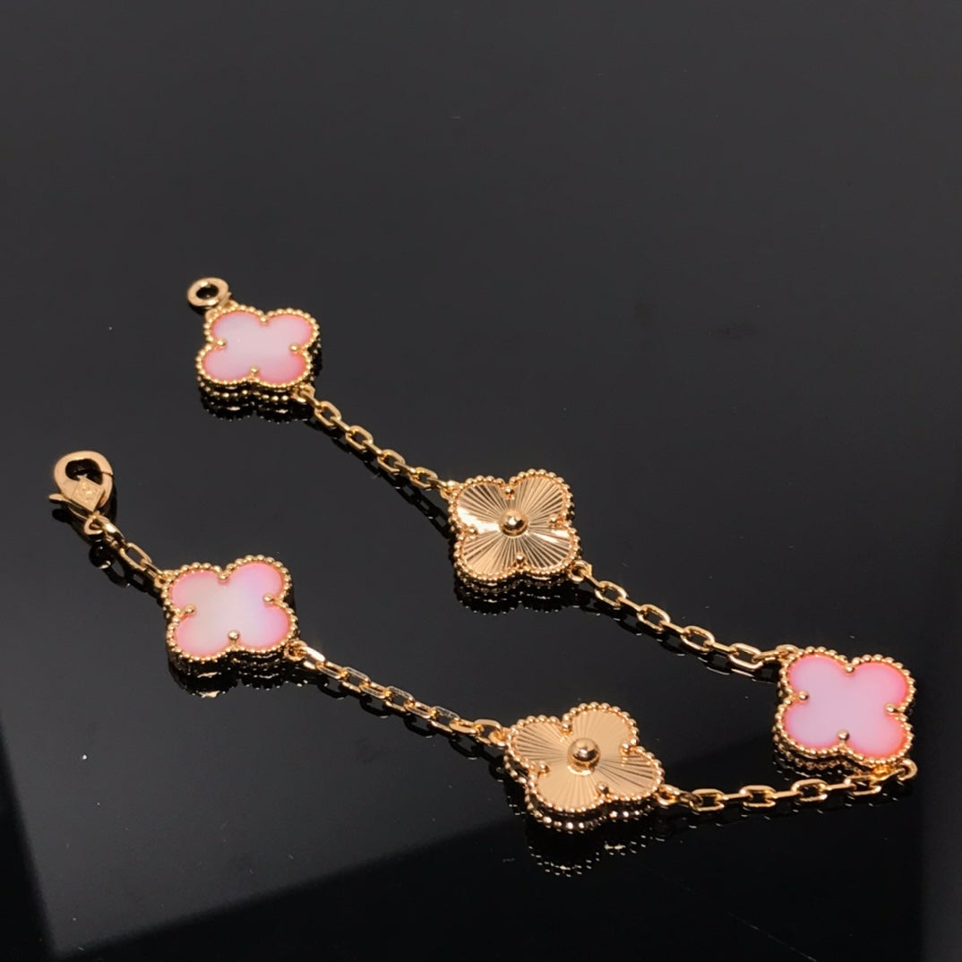 ˇGilded EraˇCLOVER BRACELET 5 MOTIF PINK AND PINK GOLD