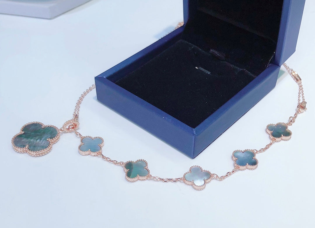 ˇGilded EraˇCOMBINED BRACELET 5 MOTIFS AND NECKLACE DARK MOP ROSE GOLD