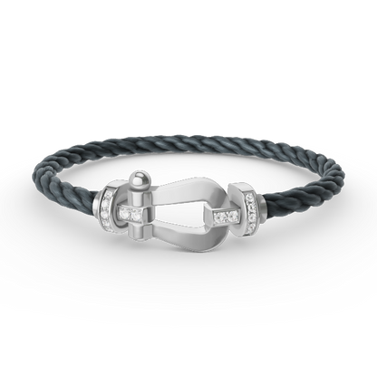 ˇGilded EraˇFORCE LARGE HORSESHOE HALF DIAMOND BRACELET SILVER