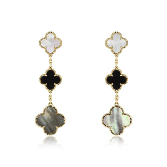 ˇGilded EraˇCLOVER EARRINGS GOLD ONYX MOP 3 MOTIF
