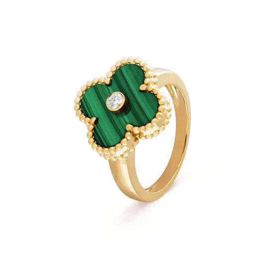 ˇGilded EraˇCLOVER MALACHITE RING GOLD DIAMOND